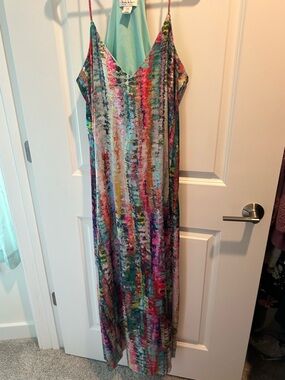 Unbranded Multicolor Velvet Stripe Maxi Slip Dress